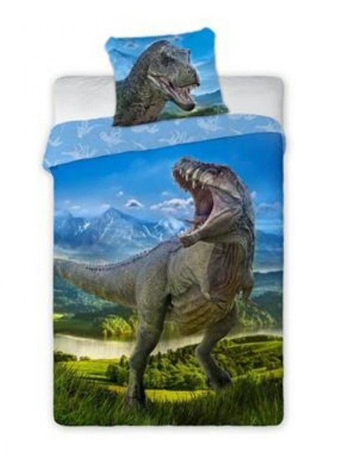 Pościel bawełniana 160x200 Dinozaur t rex 001 niebieska poszewka 70x80
