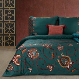 Pościel satynowa 160x200 Morocco 3 zielona butelkowa ornamenty w pudełku Terra Collection Eurofirany