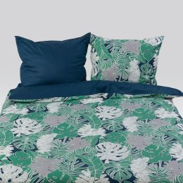 Pościel satynowa 160x200 Prestige 28 18805/2 zielona granatowa liście monstera
