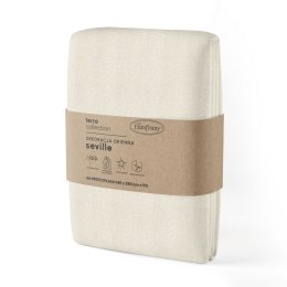 Zasłona 140x250 Seville 2 beżowa gotowa na przelotkach z miękkiej siatki w stylu eko wykończona obciążnikiem Terra Collection Eu