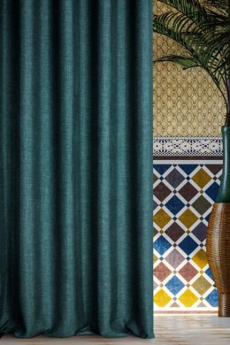 Zasłona 140x270 Morocco 3 turkusowa ciemna gotowa na taśmie z tkaniny o płóciennym splocie Terra Collection Eurofirany
