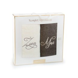 Komplet ręczników w pudełku 2 szt Mąż Żona 70x130 ekri taupe brązowy na prezent