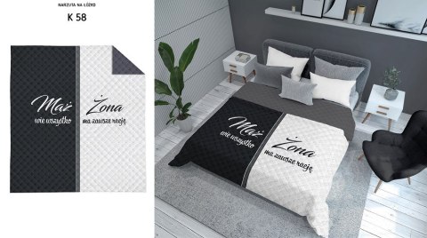 Narzuta dekoracyjna 170x210 Mąż Żona biała czarna szara K_58 112 Bedspread Narzuta dekoracyjna 170x210 Mąż Żona biała czarna szara K_58 112 Bedspread