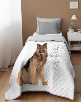 Narzuta dziecięca 170x210 pies owczarek biała szara K_50 113 Bedspread
