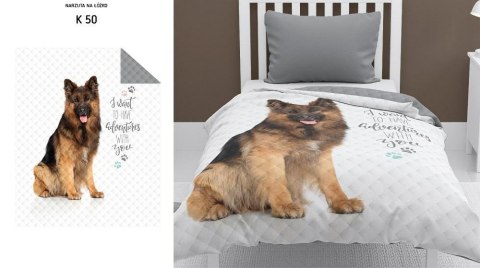 Narzuta dziecięca 170x210 pies owczarek biała szara K_50 113 Bedspread Narzuta dziecięca 170x210 pies owczarek biała szara K_50 113 Bedspread