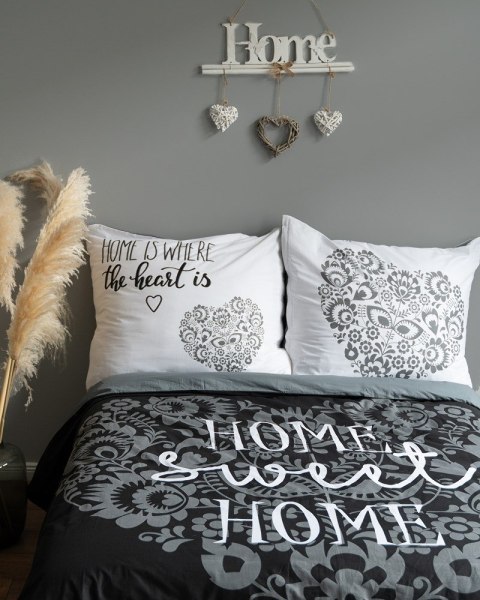 Pościel bawełniana 160x200 Home sweet Home serca czarna biała 3753 A Holland 78 Pościel bawełniana 160x200 Home sweet Home serca czarna biała 3753 A Holland 78