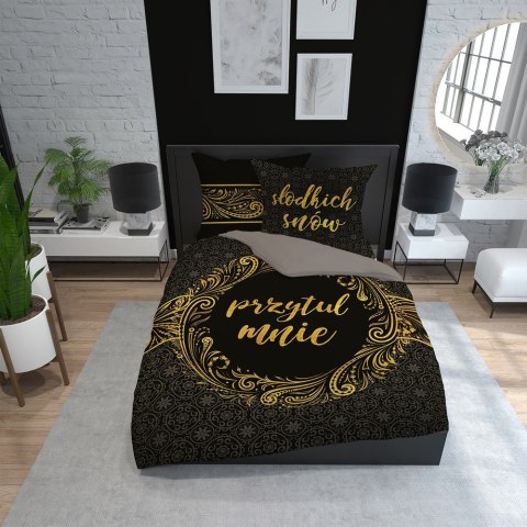 Pościel bawełniana 160x200 Przytul mnie czarna złota 3755 A Holland 78 Pościel bawełniana 160x200 Przytul mnie czarna złota 3755 A Holland 78