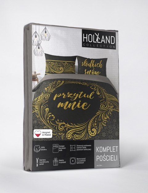 Pościel bawełniana 160x200 Przytul mnie czarna złota 3755 A Holland 78 Pościel bawełniana 160x200 Przytul mnie czarna złota 3755 A Holland 78