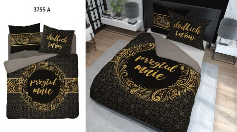 Pościel bawełniana 160x200 Przytul mnie czarna złota 3755 A Holland 78 Pościel bawełniana 160x200 Przytul mnie czarna złota 3755 A Holland 78