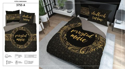Pościel bawełniana 160x200 Przytul mnie czarna złota 3755 A Holland 78 Pościel bawełniana 160x200 Przytul mnie czarna złota 3755 A Holland 78