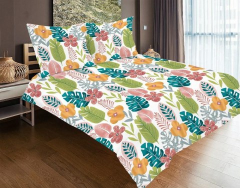 Pościel satynowa 160x200 biała kolorowa liście kwiaty SE-51A Exclusive 2 Pościel satynowa 160x200 biała kolorowa liście kwiaty SE-51A Exclusive 2