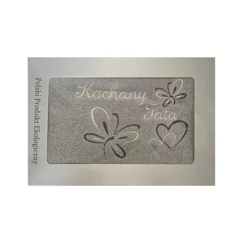Prezent dla Taty ręcznik 70x140 Kochany Tata szary jasny serduszka w pudełku na Dzień Taty motylki Prezent dla Taty ręcznik 70x140 Kochany Tata szary jasny serduszka w pudełku na Dzień Taty motylki