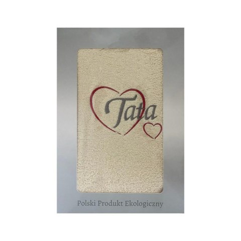Prezent dla Taty ręcznik 70x140 Tata kremowy serduszka w pudełku na Dzień Taty Prezent dla Taty ręcznik 70x140 Tata kremowy serduszka w pudełku na Dzień Taty