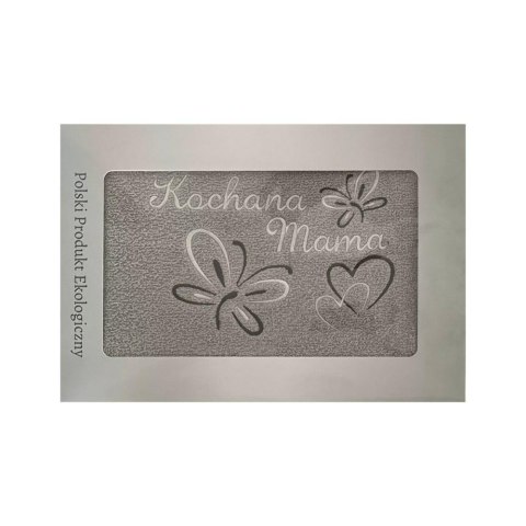 Prezent dla mamy ręcznik 70x140 Kochana Mama szary jasny serduszka w pudełku na Dzień Matki motylki Prezent dla mamy ręcznik 70x140 Kochana Mama szary jasny serduszka w pudełku na Dzień Matki motylki