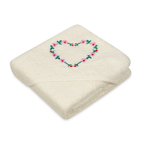 Okrycie kąpielowe niemowlęce 80x80 Robin ekri serce TB0393_01 ręcznik frotte z kapturkiem Okrycie kąpielowe niemowlęce 80x80 Robin ekri serce TB0393_01 ręcznik frotte z kapturkiem