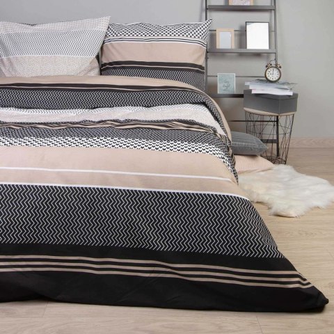 Pościel bawełniana 160x200 Zigo Beige beżowa czarna geometria pasy Cottonlove Exclusive 5