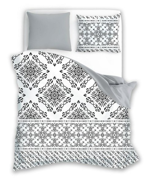 Pościel bawełniana 220x200 Ornamenty biała czarna szara 010 Fashion 23 Faro