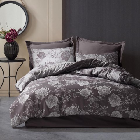 Pościel bawełniana 220x200 flory antracytowa kwiatki żakardowa Cottonlove Jacquard