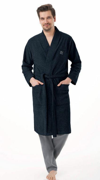 Szlafrok męski 850 XXL granatowy frotte bawełniany długi Szlafrok męski 850 XXL granatowy frotte bawełniany długi
