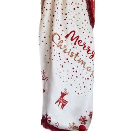 Koc bawełniany akrylowy 150x200 Świąteczny Merry Christmas czerwony kremowy 22154A Darymex