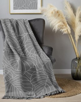 Koc bawełniany akrylowy 150x200 liście grafitowy kwiaty szary z frędzlami 085 JB Tureckie 25