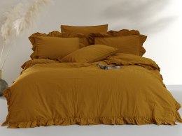 Pościel bawełniana 200x220 musztardowa z falbanką w pudełku jednobarwna Stonewashed Mustard