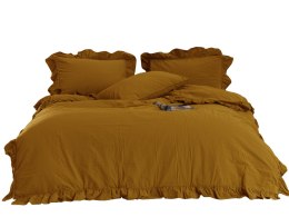 Pościel bawełniana 200x220 musztardowa z falbanką w pudełku jednobarwna Stonewashed Mustard