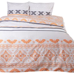 Pościel flanelowa 220x200 Świąteczna biała pomarańczowa szara śnieżynki 31492/1 Flanela 3 Darymex