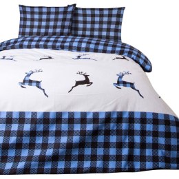 Pościel flanelowa 220x200 Świąteczna niebieska czarna renifery kratka 31491/1 Flanela 3 Darymex