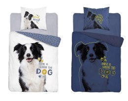 Pościel świecąca w ciemności 160x200 pies border collie 4088 A biała bawełniana Fluo 127