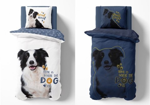 Pościel świecąca w ciemności 160x200 pies border collie 4088 A biała bawełniana Fluo 127 Pościel świecąca w ciemności 160x200 pies border collie 4088 A biała bawełniana Fluo 127