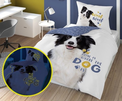Pościel świecąca w ciemności 160x200 pies border collie 4088 A biała bawełniana Fluo 127 Pościel świecąca w ciemności 160x200 pies border collie 4088 A biała bawełniana Fluo 127