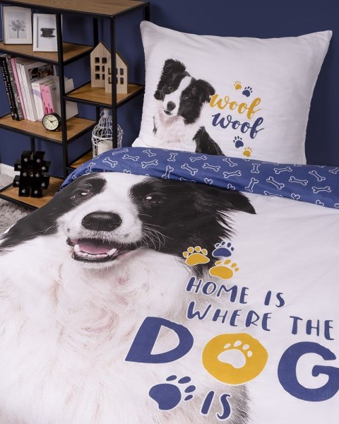 Pościel świecąca w ciemności 160x200 pies border collie 4088 A biała bawełniana Fluo 127 Pościel świecąca w ciemności 160x200 pies border collie 4088 A biała bawełniana Fluo 127