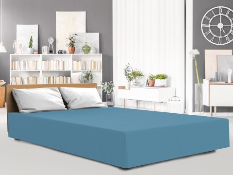 Prześcieradło jersey elastan 140x200 z gumką niebieskie na wysoki materac 25 cm Luxury