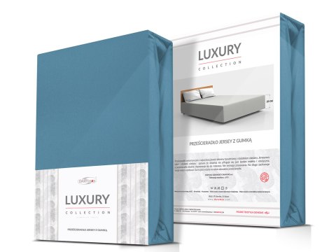 Prześcieradło jersey elastan 140x200 z gumką niebieskie na wysoki materac 25 cm Luxury Prześcieradło jersey elastan 140x200 z gumką niebieskie na wysoki materac 25 cm Luxury