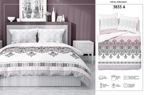 Pościel bawełniana 140x200 Glamour biała różowa ornamenty orientalna 3833 A Bawełna 88 Pościel bawełniana 140x200 Glamour biała różowa ornamenty orientalna 3833 A Bawełna 88