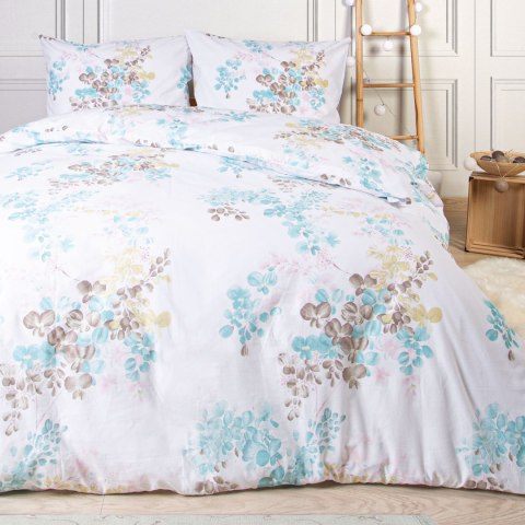 Pościel bawełniana 140x200 biała turkusowa kwiaty 71475/1 Cottonlove 6 Pościel bawełniana 140x200 biała turkusowa kwiaty 71475/1 Cottonlove 6