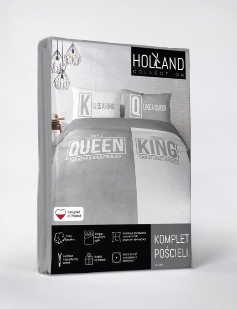 Pościel bawełniana 160x200 Queen King szara biała 4100 A Holland 129 Pościel bawełniana 160x200 Queen King szara biała 4100 A Holland 129
