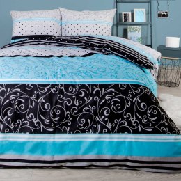 Pościel bawełniana 160x200 turkusowa czarna pasy 71478/1 Cottonlove 6