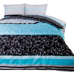 Pościel bawełniana 160x200 turkusowa czarna pasy 71478/1 Cottonlove 6