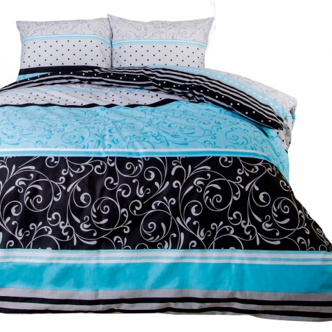 Pościel bawełniana 160x200 turkusowa czarna pasy 71478/1 Cottonlove 6 Pościel bawełniana 160x200 turkusowa czarna pasy 71478/1 Cottonlove 6