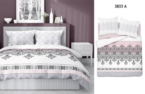Pościel bawełniana 220x200 Glamour biała różowa ornamenty orientalna 3833 A Bawełna 88 Pościel bawełniana 220x200 Glamour biała różowa ornamenty orientalna 3833 A Bawełna 88