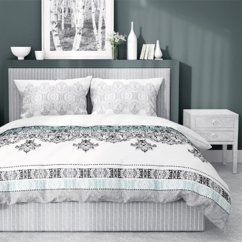 Pościel bawełniana 220x200 Glamour biała turkusowa ornamenty orientalna 3833 B Bawełna 88 Pościel bawełniana 220x200 Glamour biała turkusowa ornamenty orientalna 3833 B Bawełna 88