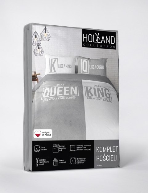 Pościel bawełniana 220x200 Queen King szara biała 4100 A Holland 129 Pościel bawełniana 220x200 Queen King szara biała 4100 A Holland 129