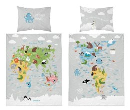 Pościel bawełniana 90x120 mapa świata szara 3961 B Mayamoo 105