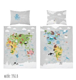 Pościel bawełniana 90x120 mapa świata szara 3961 B Mayamoo 105