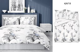 Pościel satynowa 220x200 szara niebieska kwiaty 4247 B Home Satin 11