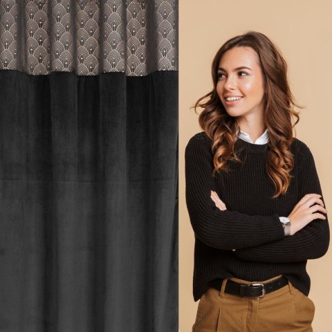 Zasłona 140x250 Agnes czarna złota welurowa gotowa na przelotkach D91 Zasłona 140x250 Agnes czarna złota welurowa gotowa na przelotkach D91