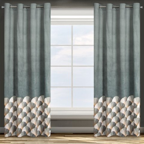 Zasłona 140x250 Gina stalowa geometryczna welurowa gotowa na przelotkach D91 Zasłona 140x250 Gina stalowa geometryczna welurowa gotowa na przelotkach D91