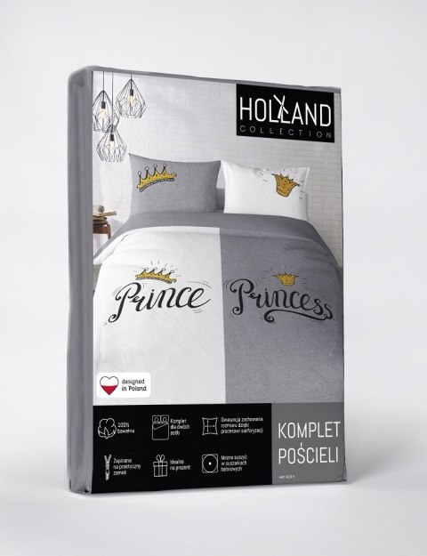 Pościel bawełniana 160x200 Prince Princess szara biała 4110 A 2 poszewki 70x80 Holland 129 Pościel bawełniana 160x200 Prince Princess szara biała 4110 A 2 poszewki 70x80 Holland 129
